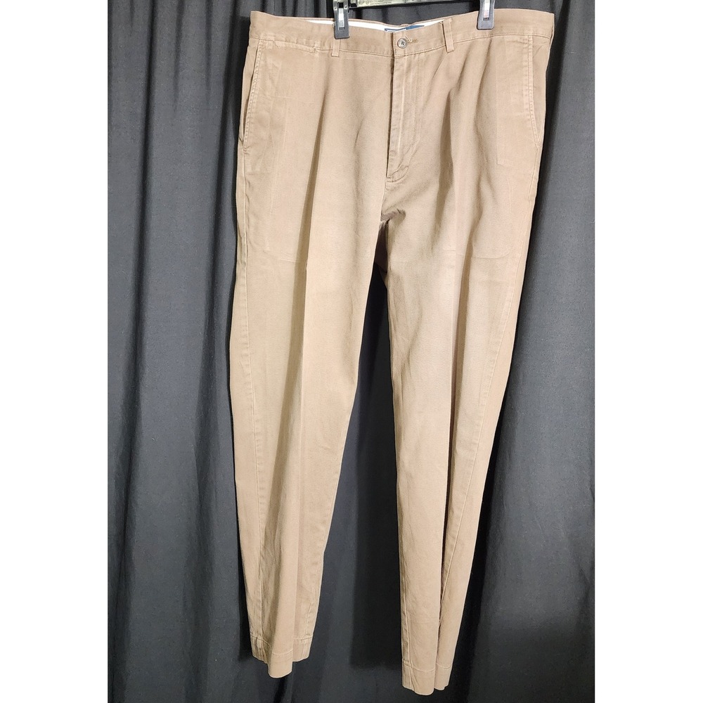 Polo Ralph Lauren Mens Khaki Pleated Chino Pants 100% Cotton Brown 39x32 RN41381